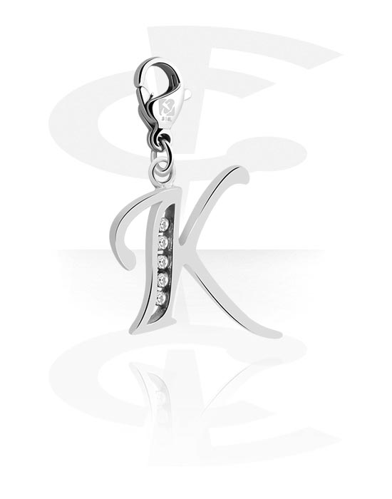 Charms, Charm with Letter and crystal stones, Surgical Steel 316L