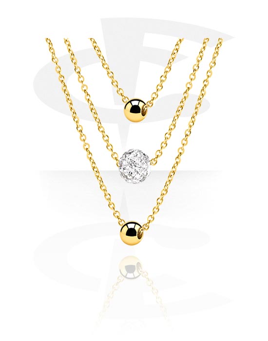 Necklaces, 3-Layered-Necklace with Pendants and crystal stone, Gold Plated Surgical Steel 316L