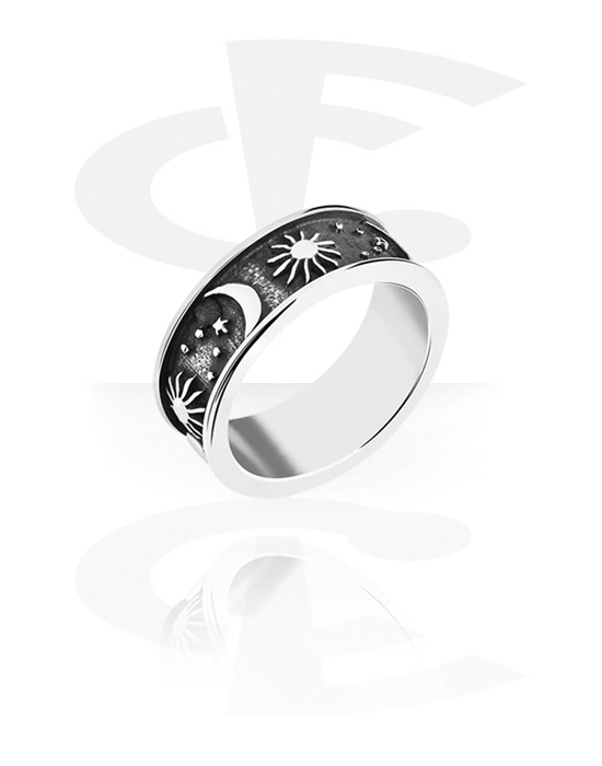 Bagues, Bague avec motif "soleil et lune", Acier chirurgical 316L