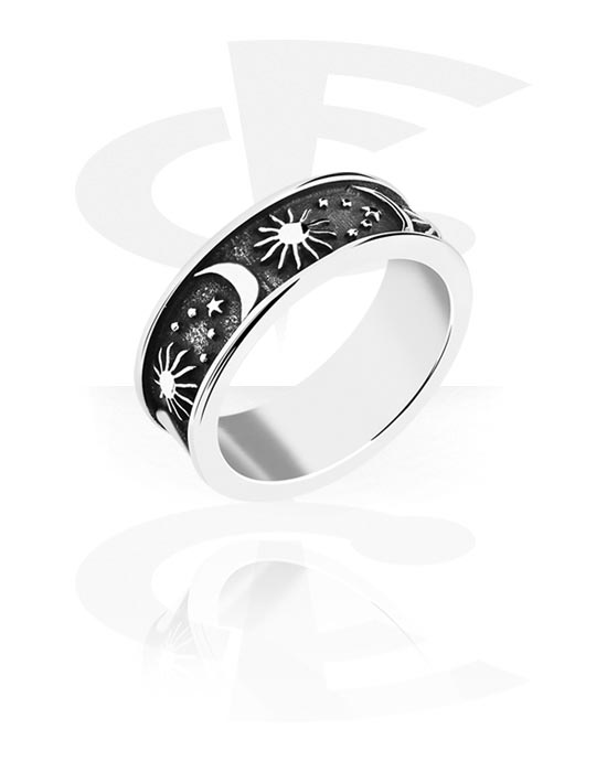 Bagues, Bague avec motif "soleil et lune", Acier chirurgical 316L