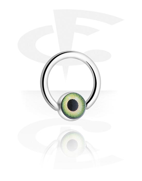 Piercings aros, Ball Closure Ring (acero quirúrgico, plateado, acabado brillante) con diseño ojo en varios colores, Acero quirúrgico 316L