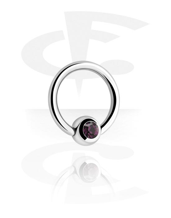 Piercing Rings, Ball closure ring (surgical steel, silver, shiny finish) with crystal stone, Surgical Steel 316L