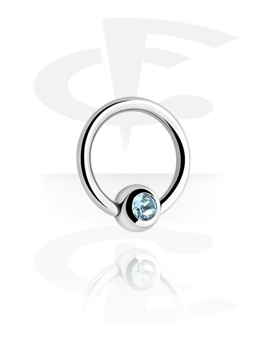 Piercing Ringe, Ball Closure Ring (Chirurgenstahl, silber, glänzend) mit Kristallstein, Chirurgenstahl 316L