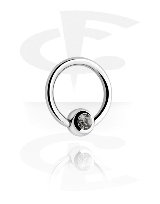 Anéis piercing, Ball closure ring (aço cirúrgico, prata, acabamento brilhante) com pedra de cristal, Aço cirúrgico 316L