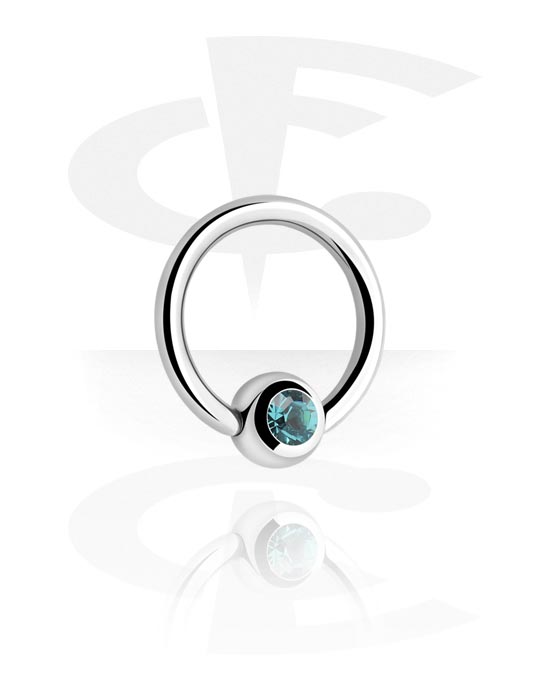 Piercing Rings, Ball closure ring (surgical steel, silver, shiny finish) with crystal stone, Surgical Steel 316L