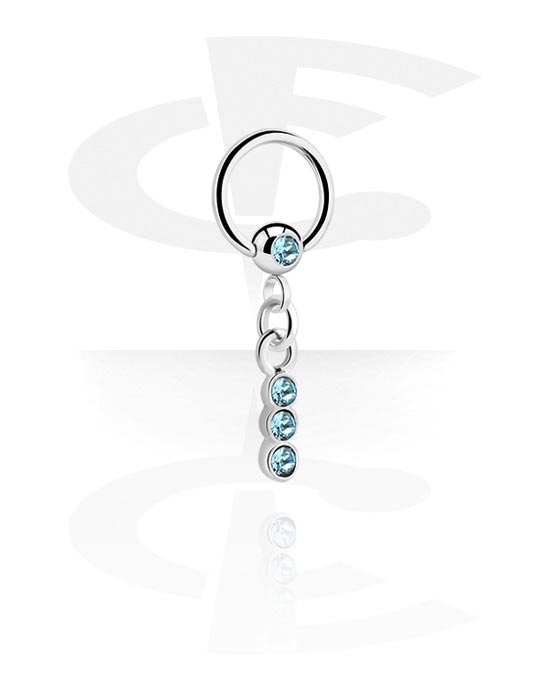 Anneaux, Ball closure ring (acier chirurgical, argent, finition brillante) avec pierre en cristal et pendentif, Acier chirurgical 316L, Laiton plaqué