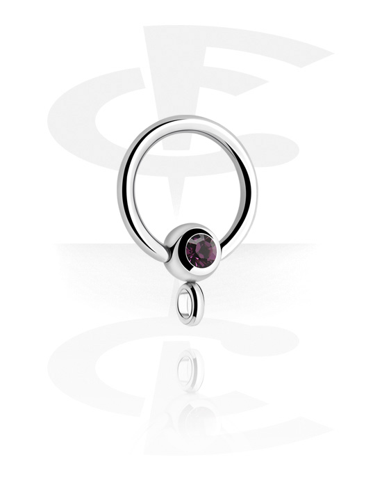 Bolas, barras & más, Ball Closure Ring (acero quirúrgico, plateado, acabado brillante) con piedra brillante y argolla para accesorios, Acero quirúrgico 316L