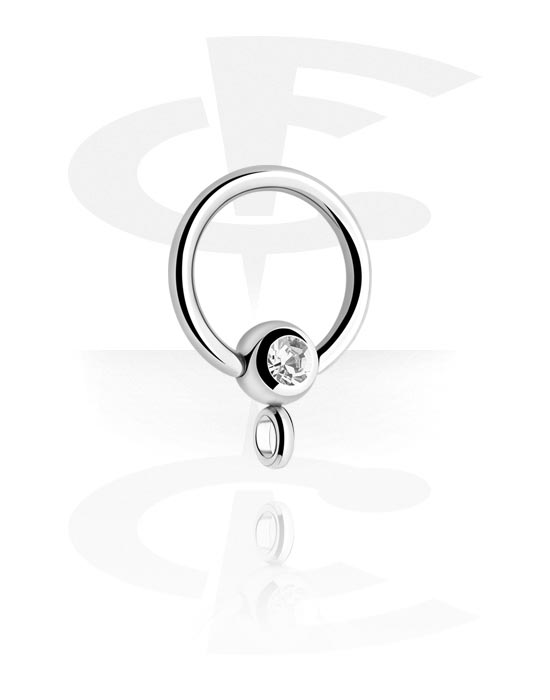 Balletjes, staafjes & meer, Ball closure ring (chirurgisch staal, zilver, glanzende afwerking) met kristalsteentje en ring voor opzetstukken, Chirurgisch staal 316L