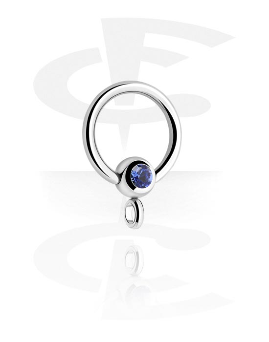 Bolas, barras & más, Ball Closure Ring (acero quirúrgico, plateado, acabado brillante) con piedra brillante y argolla para accesorios, Acero quirúrgico 316L