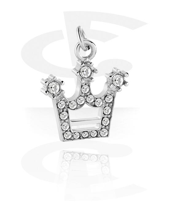 Kuličky, kolíčky a další, Přívěsek (pokovená mosaz) s designem koruna a krystalovými kamínky, Pokovená mosaz