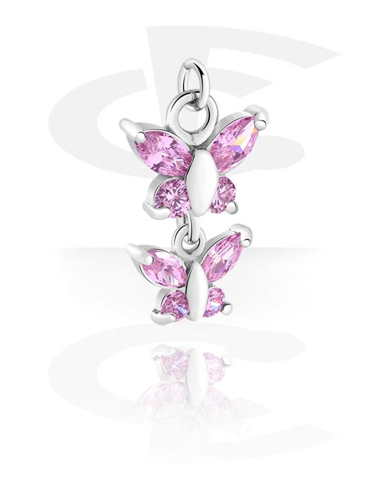 Kuličky, kolíčky a další, Přívěsek (pokovená mosaz) s designem motýl a krystalovými kamínky, Pokovená mosaz