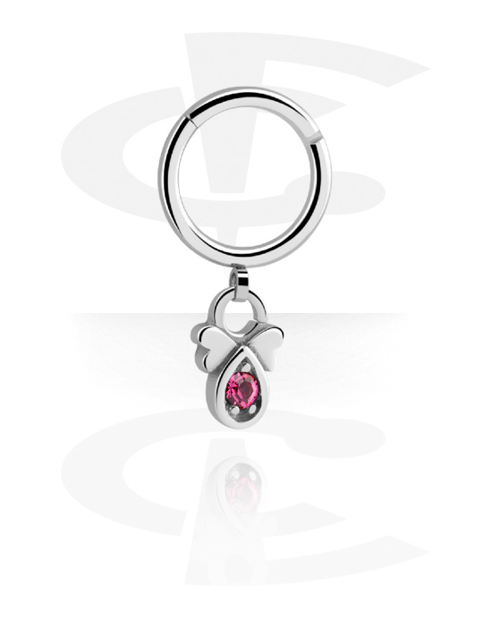 Anéis piercing, Segment ring (aço cirúrgico, prata, acabamento brilhante) com pedra de cristal, Aço cirúrgico 316L