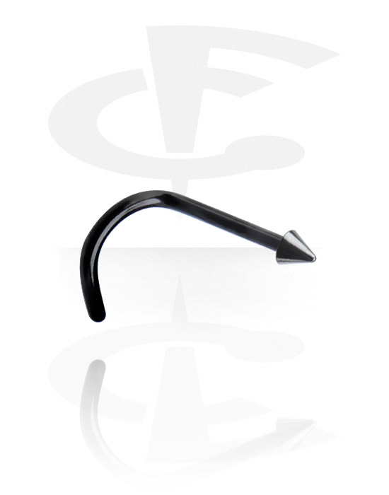 Nosovky a kroužky do nosu, Zahnutá nosovka (chirurgická ocel, černá, lesklý povrch) s kuželem, Chirurgická ocel 316L, Titan