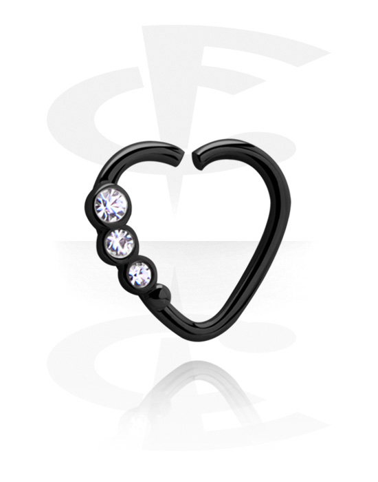 Piercingové kroužky, Spojitý kroužek ve tvaru srdce (chirurgická ocel, černá, lesklý povrch) s krystalovými kamínky, Chirurgická ocel 316L