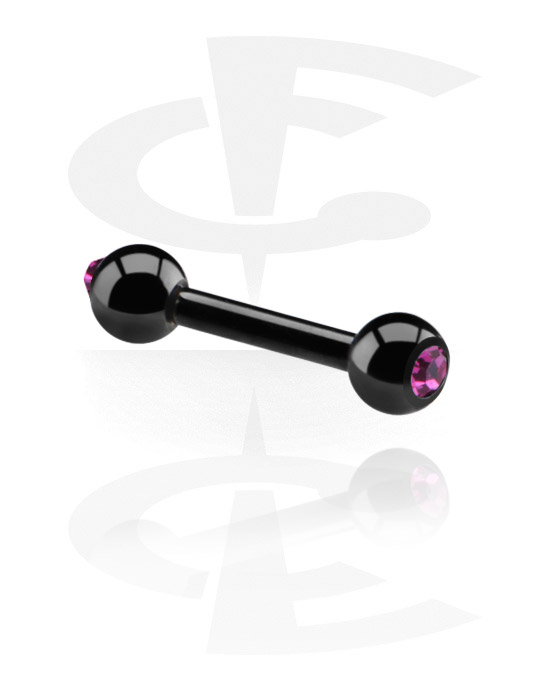 Činky, Black Barbell with Jewelled Balls, Surgical Steel 316L