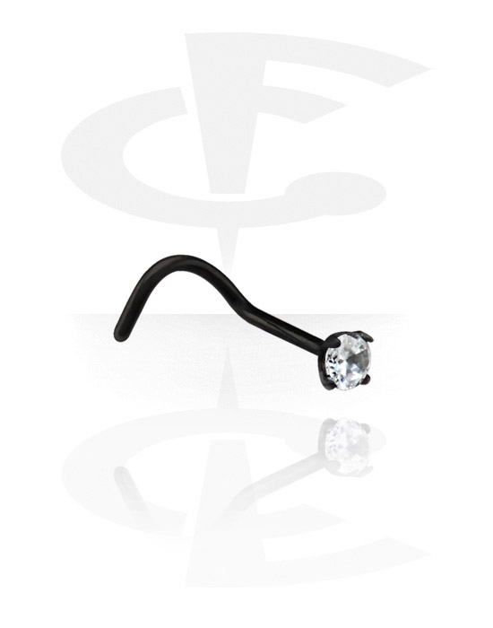 Orr-ékszerek és Septum-ok, Curved nose stud (surgical steel, black, shiny finish) val vel Kristálykő, Sebészeti acél, 316L