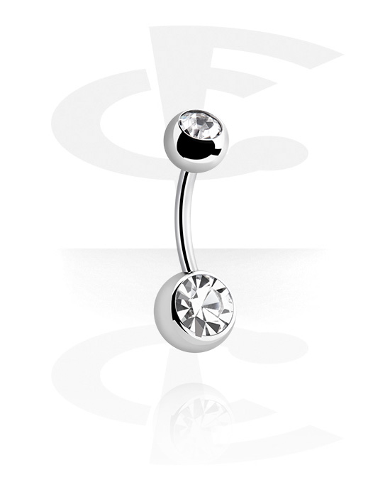 Curved Barbells, Belly button ring (surgical steel, silver, shiny finish) with crystal stones, Surgical Steel 316L