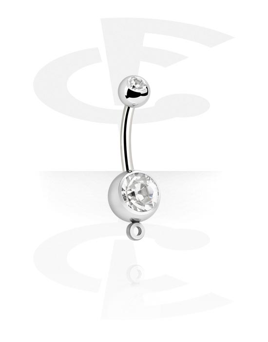 Golyók, tűk és egyebek, Belly button ring (surgical steel, silver, shiny finish) val vel hoop for attachments és Kristálykő, Sebészeti acél, 316L