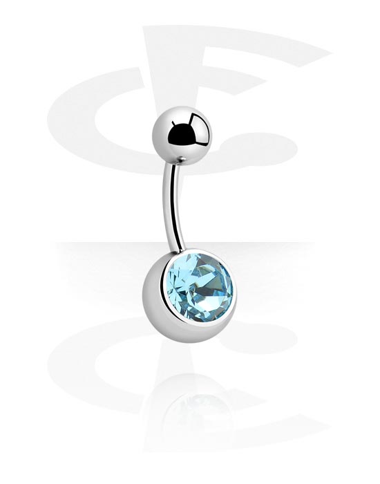 Curved Barbells, Belly button ring (surgical steel, silver, shiny finish) with crystal stone, Surgical Steel 316L