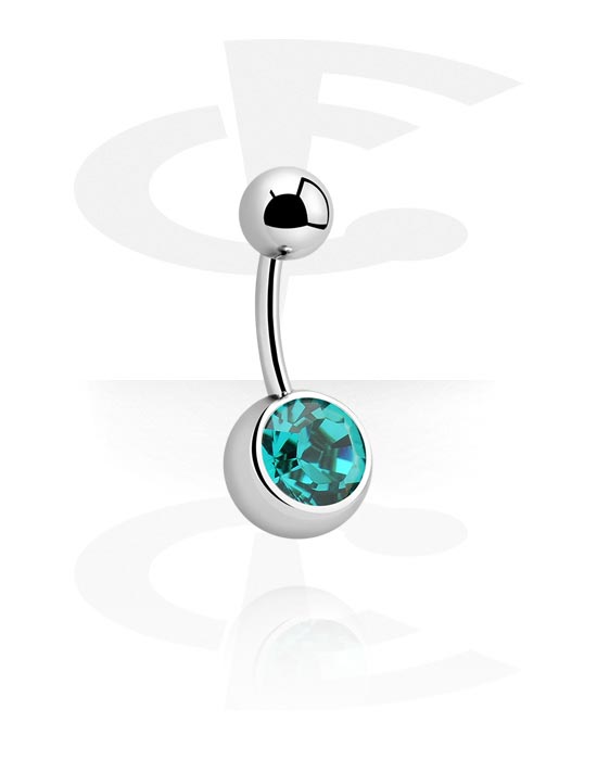 Curved Barbells, Belly button ring (surgical steel, silver, shiny finish) with crystal stone, Surgical Steel 316L