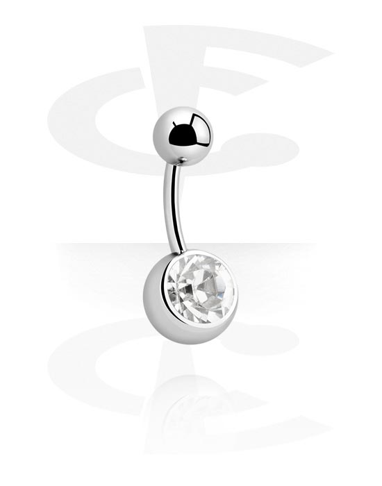 Curved Barbells, Belly button ring (surgical steel, silver, shiny finish) with crystal stone, Surgical Steel 316L