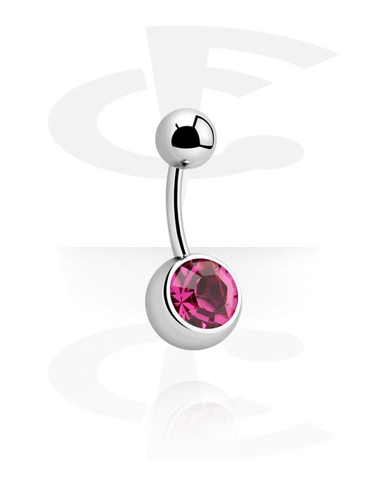 Curved Barbells, Belly button ring (surgical steel, silver, shiny finish) with crystal stone, Surgical Steel 316L