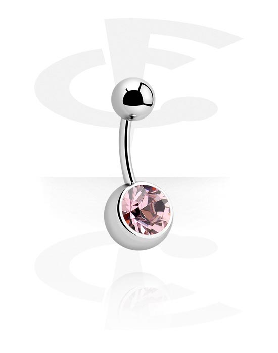 Curved Barbells, Belly button ring (surgical steel, silver, shiny finish) with crystal stone, Surgical Steel 316L