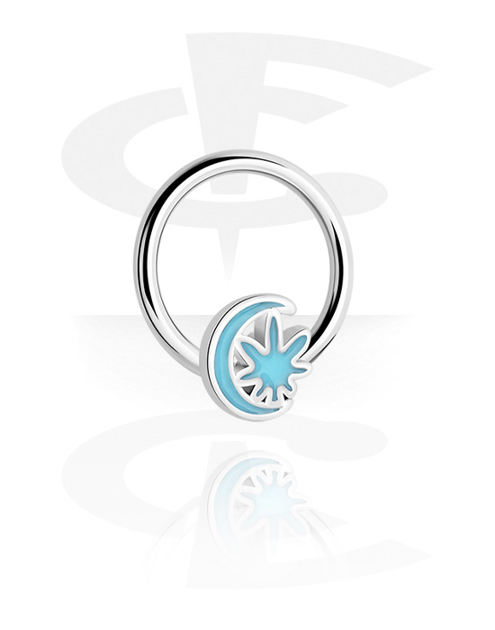 Piercinggyűrűk, Ball closure ring (surgical steel, silver, shiny finish) val vel Half moon design, Sebészeti acél, 316L ,  Bevonatos sárgaréz