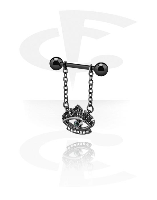 Piercings téton, Barre pour piercing téton avec motif oeil et pierres en cristal, Acier chirurgical 316L ,  Laiton plaqué