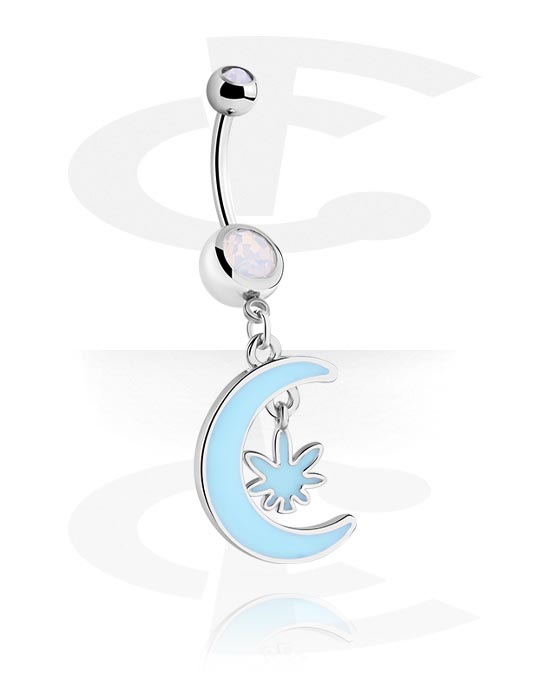 Bananer, Belly button ring (surgical steel, silver, shiny finish) med Half moon charm, Kirurgiskt stål 316L ,  Överdragen mässing