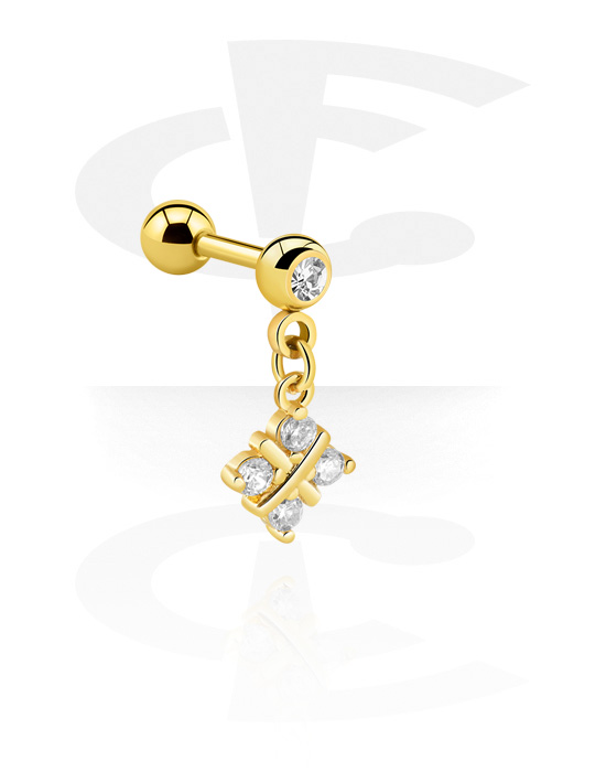 Tragus Piercing with crystal stones (Gold Plated Surgical Steel 316L/Gold  Plated Brass)