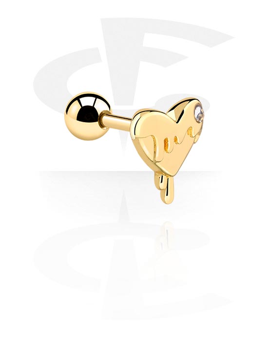 Helix & Tragus, Tragus Piercing with heart design, Gold Plated Surgical Steel 316L ,  Gold Plated Brass