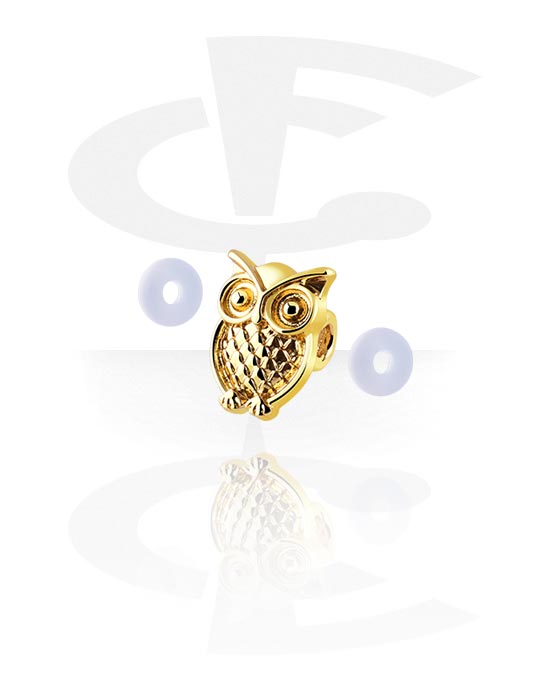 Balls, Pins & More, Attachment for industrial barbell (plated brass, gold)  with owl design, Gold Plated Brass