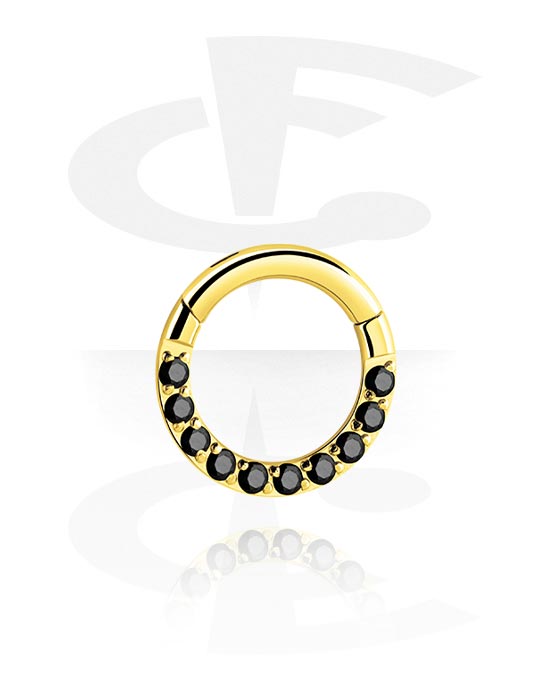 Piercingové kroužky, Piercingový clicker (chirurgická ocel, zlatá, lesklý povrch) s krystalovými kamínky, Pozlacená chirurgická ocel 316L