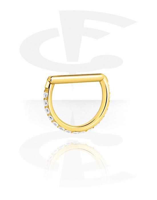 Piercing Rings, Piercing clicker (surgical steel, gold, shiny finish) with crystal stones, Gold Plated Surgical Steel 316L