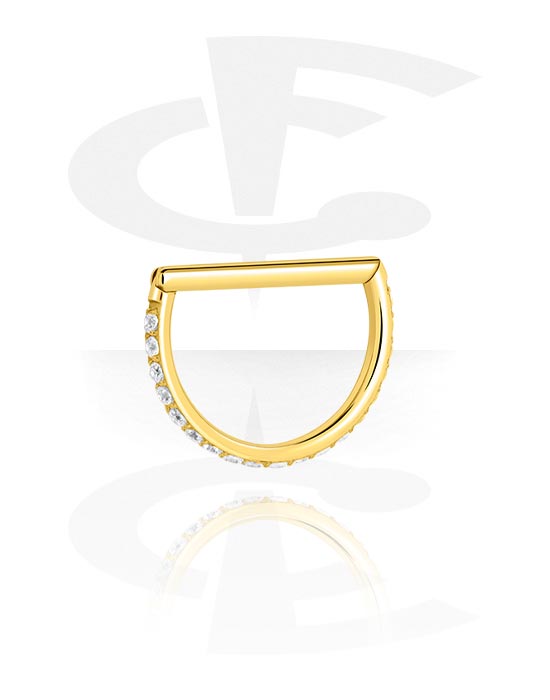 Piercing Ringe, Piercing-Klicker (Chirurgenstahl, gold, glänzend) mit Kristallsteinchen, Vergoldeter Chirurgenstahl 316L