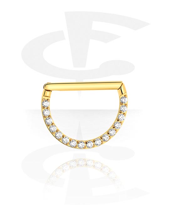 Piercing Rings, Piercing clicker (surgical steel, gold, shiny finish) with crystal stones, Gold Plated Surgical Steel 316L