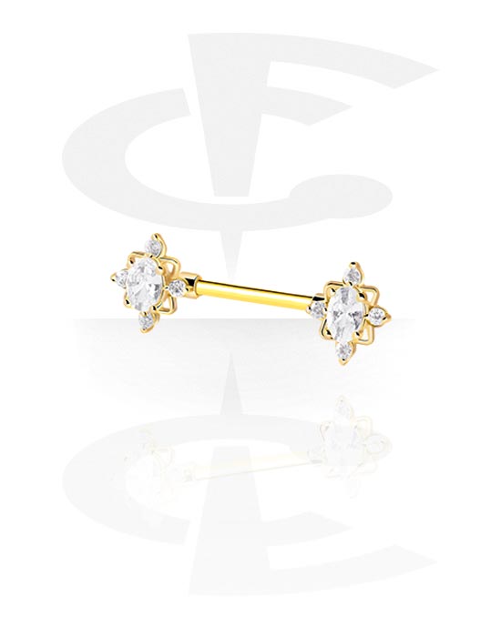 Nipple Piercings, Nipple Barbell with crystal stones, Gold Plated Surgical Steel 316L, Gold Plated Brass