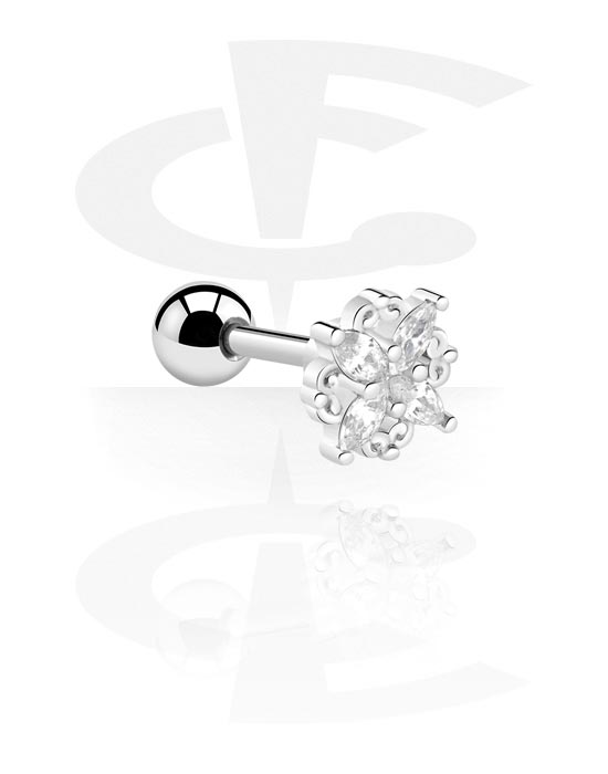 Helix & Tragus, Tragus Piercing with crystal stones, Surgical Steel 316L, Plated Brass