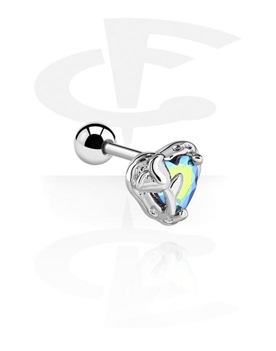 Helix & Tragus, Tragus Piercing with heart design, Surgical Steel 316L ,  Plated Brass