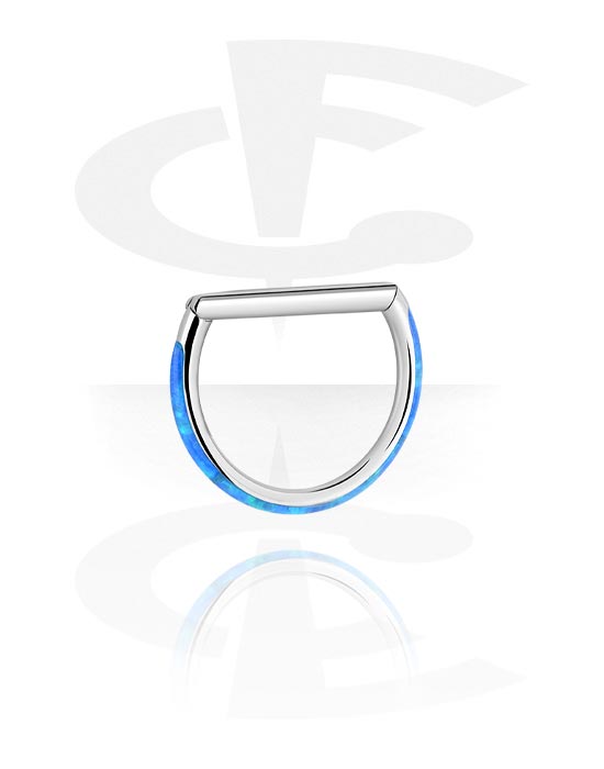 Piercing Rings, Piercing clicker (surgical steel, silver, shiny finish) with synthetic opal, Surgical Steel 316L