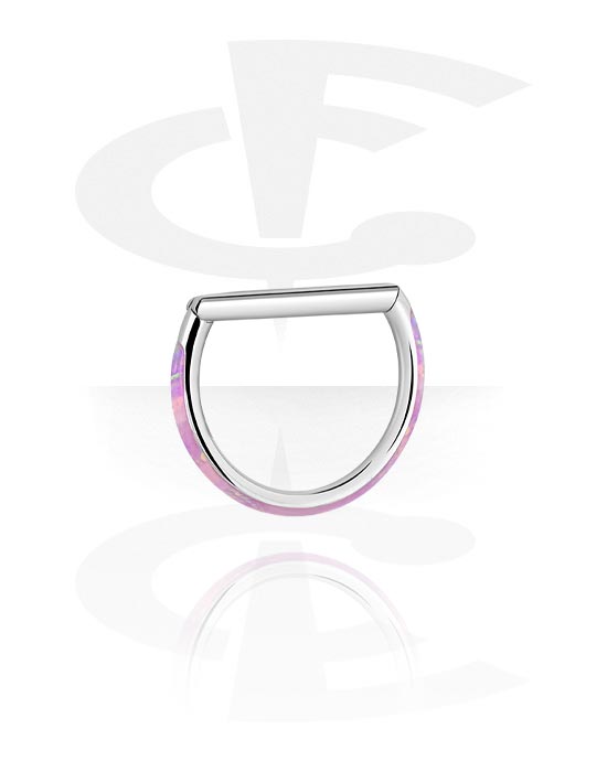 Piercingringen, Piercing-clicker (chirurgisch staal, zilver, glanzende afwerking) met synthetische opaal, Chirurgisch staal 316L