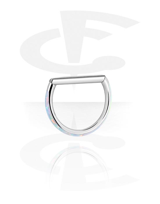 Piercing Rings, Piercing clicker (surgical steel, silver, shiny finish) with synthetic opal, Surgical Steel 316L