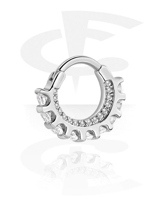 Anéis piercing, Multi-purpose clicker (aço cirúrgico, prata, acabamento brilhante) com pedras de cristal, Aço cirúrgico 316L ,  Latão revestido