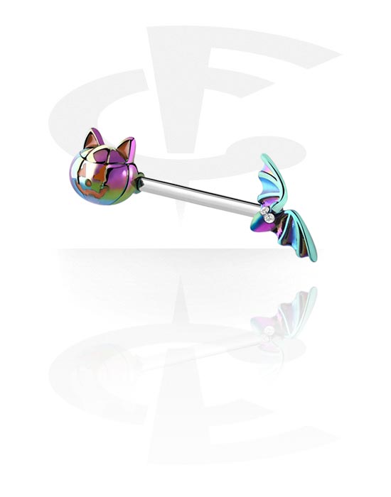 Mellbimbó piercingek, Mellbimbó barbell val vel bat design, Sebészeti acél, 316L, Bevonatos sárgaréz