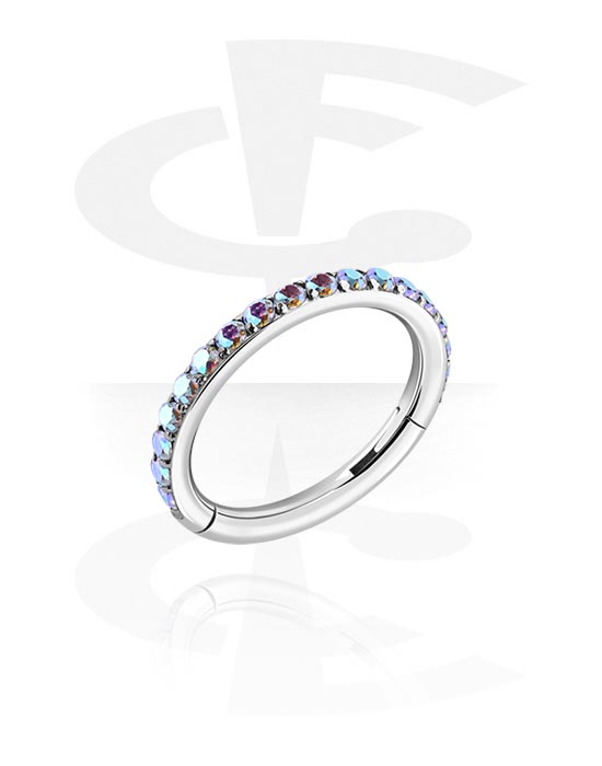 Piercing Rings, Piercing clicker (surgical steel, silver, shiny finish) with crystal stones, Surgical Steel 316L