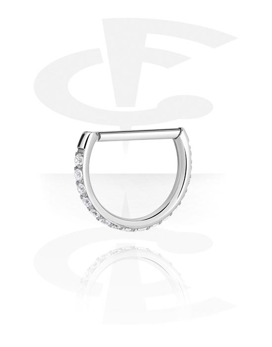 Anéis piercing, Multi-purpose clicker (aço cirúrgico, prata, acabamento brilhante) com pedras de cristal, Aço cirúrgico 316L