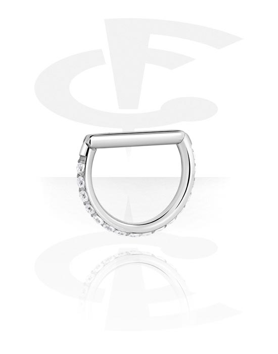 Piercing Ringe, Piercing-clicker (kirurgisk stål, sølv, blank finish) med krystaller, Kirurgisk stål 316L