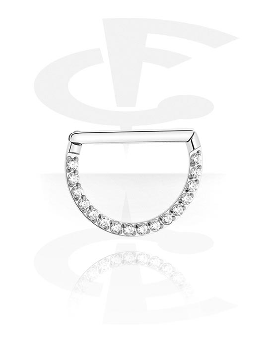 Piercing Rings, Piercing clicker (surgical steel, silver, shiny finish) with crystal stones, Surgical Steel 316L