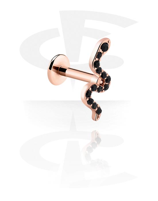 Labretter, Labret (surgical steel, rose gold, shiny finish) med slangedesign og krystallsteiner, Rosegold Plated Surgical Steel 316L, Rosegold Plated Brass